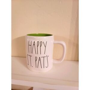Rae Dunn HAPPY ST. PATS white coffee mug with green inside